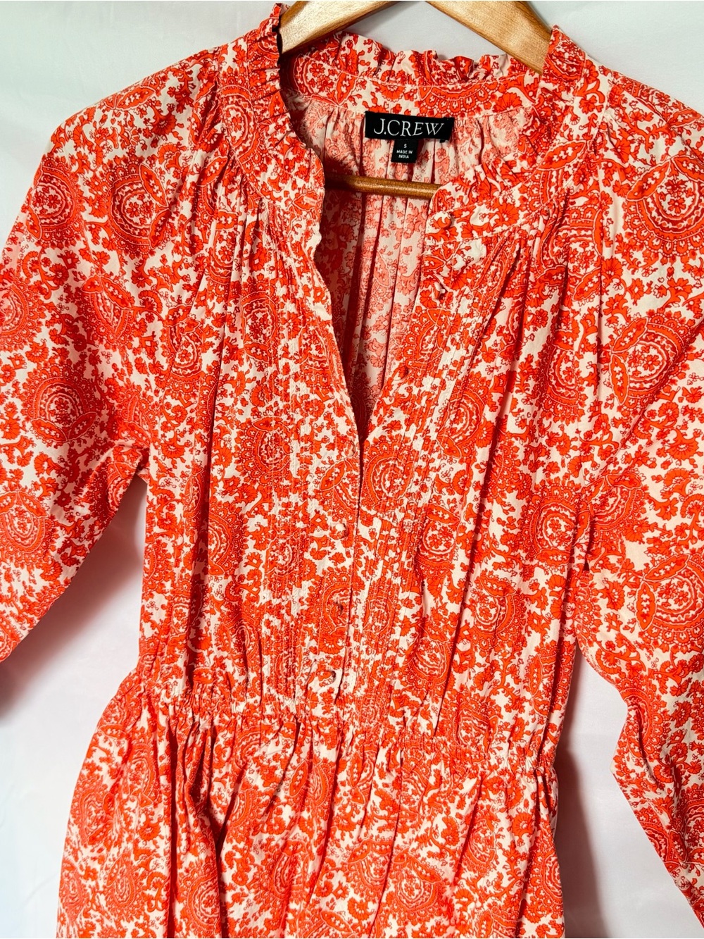 New J Crew Orange White Floral Poplin 100% Cotton Ruffle Collar Small Mini Dress - Picture 4 of 17